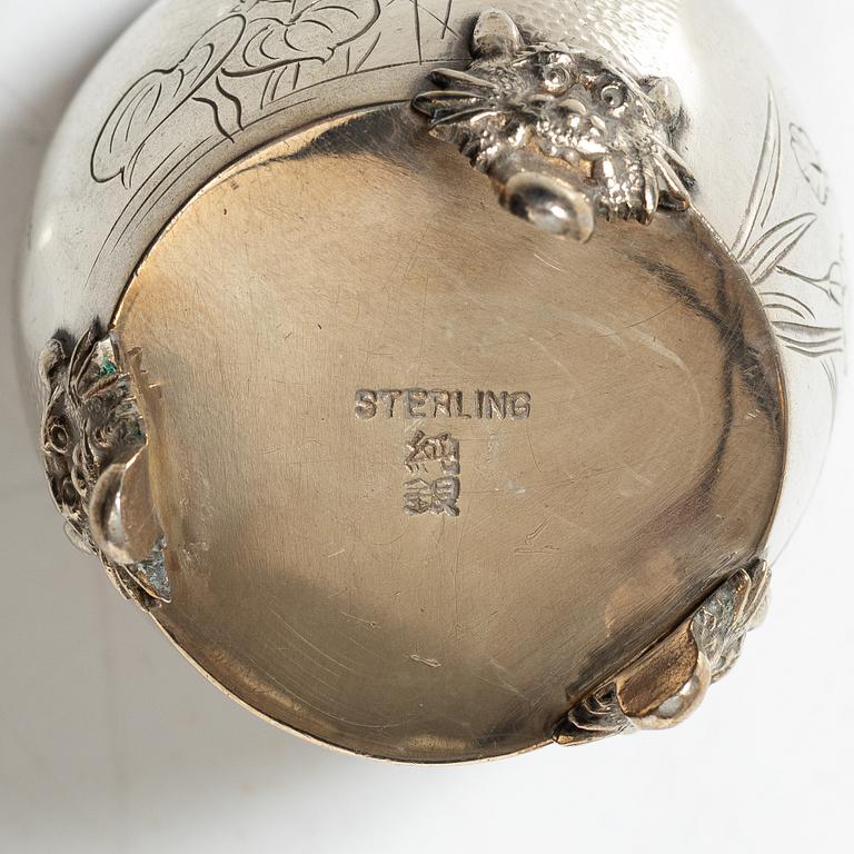 A group of six Japanese salts / boxes, some marked sterling silver, around 1900.