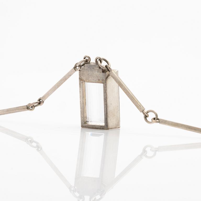 Wiwen Nilsson, Pendant, sterling silver with faceted rock crystal, Lund 1944.