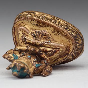 SHADAKSHARI LOKESHVARA, förgylld kopparhaltig brons. Tibet, 1500-tal eller tidigare.
