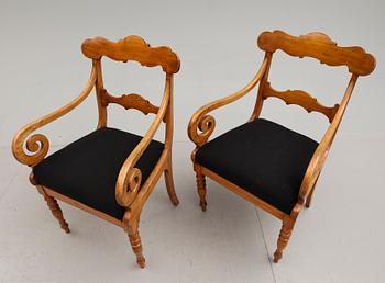 KARMSTOLAR, 1 par, Biedermeier, 1800-talets mitt.