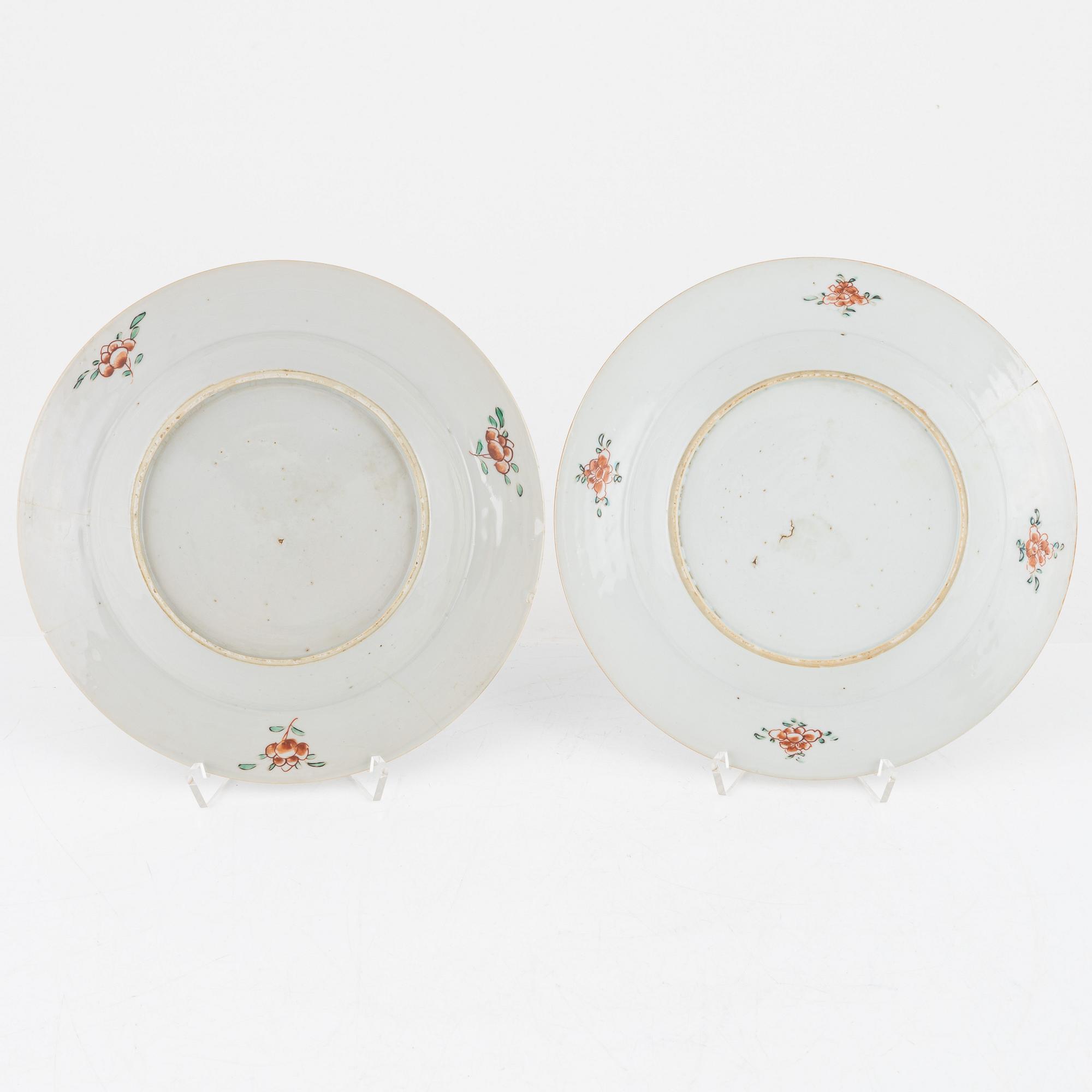 Three pairs of Famille rose plates, China, 18th century.