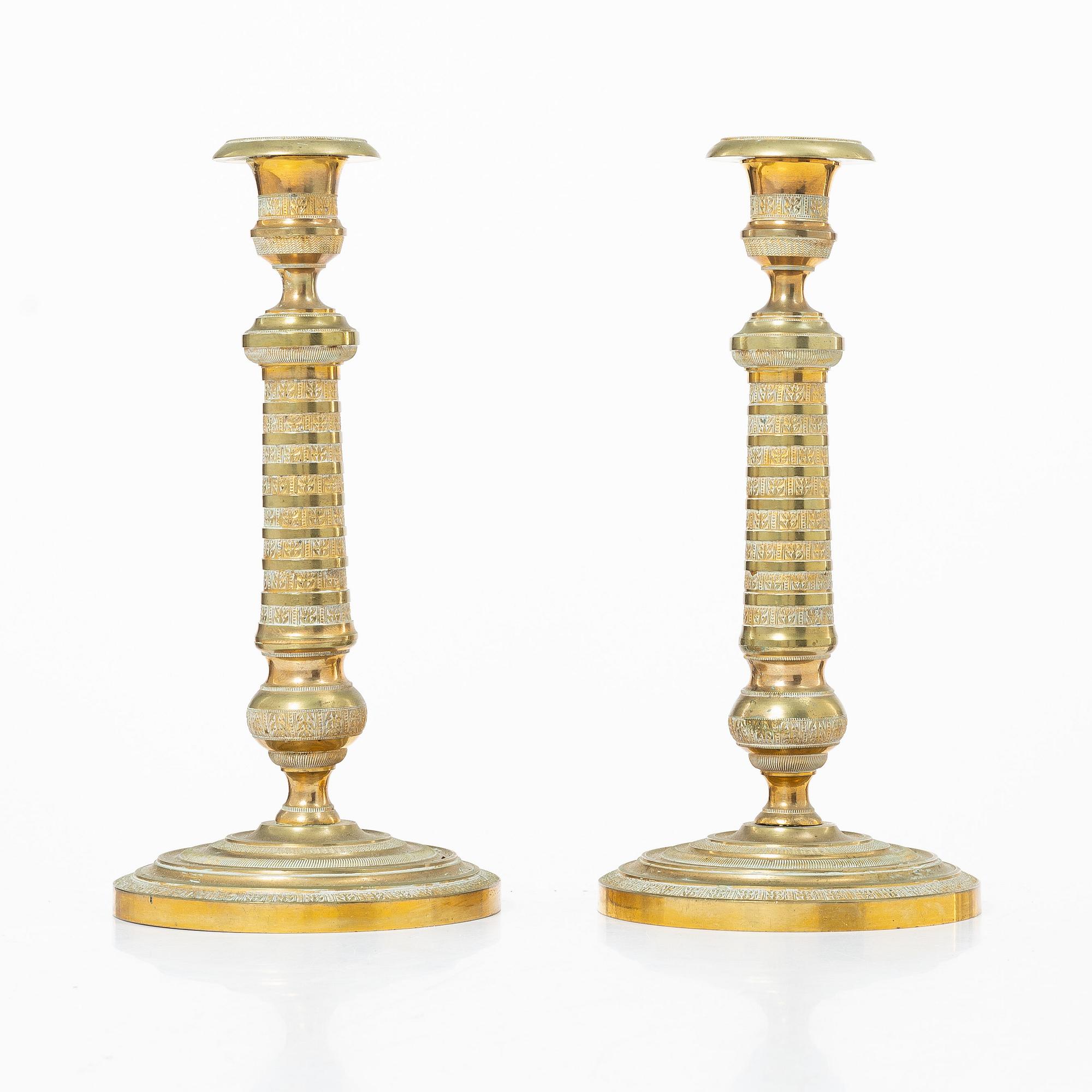 A pair of brass candlesticks, Sweden, 19th century.
