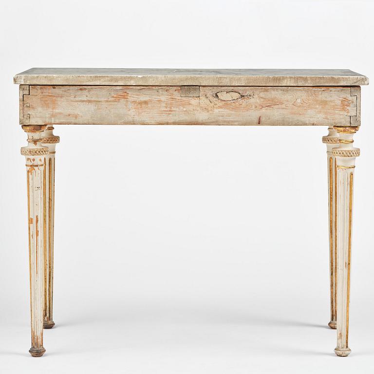 A late Gustavian carved giltwood and marble console table, attributed to P- Ljung (royal ornament carver 1788-1819).