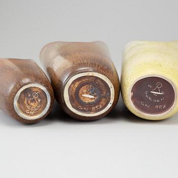 GUNNAR NYLUND, a set of three stoneware vases, Rörstrand, Sweden.