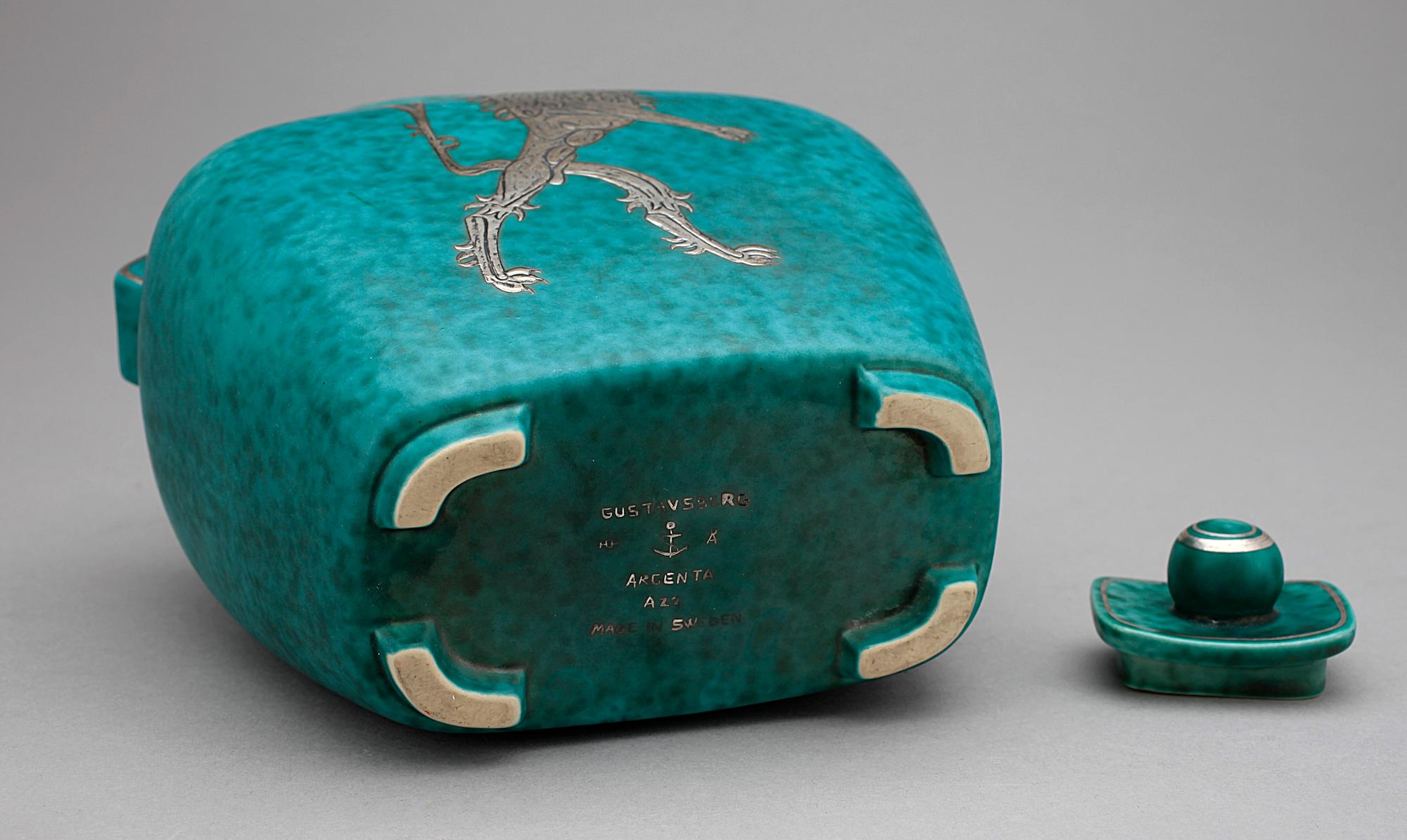 URNA MED LOCK, stengods, Argenta, Wilhelm Kåge, Gustavsberg, 1950-talets andra hälft.