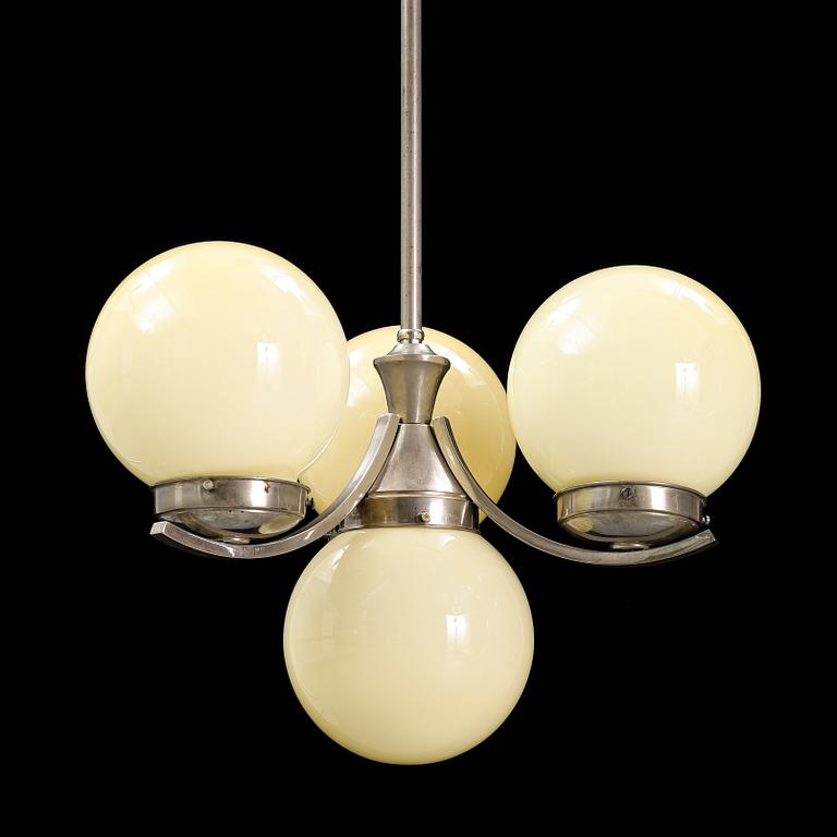 A chrome and glass ceiling light, 1930's.