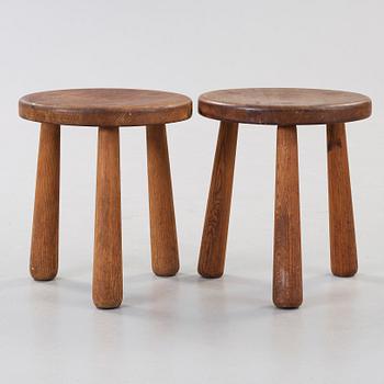Axel Einar Hjorth, A pair of 'Utö' stained pine stools, Nordiska Kompaniet, NK, Sweden 1930's.