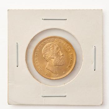 Gold coin, Oscar II, Sweden, 20 kronor, 1876.