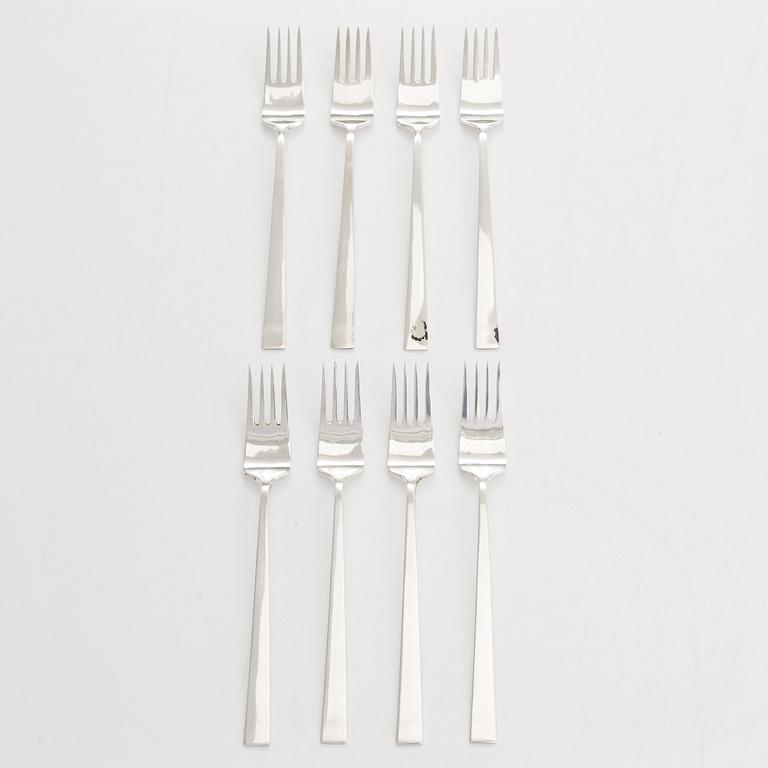 Bertel Gardberg, bestickuppsättning, 42 delar, silver, "Birgitta", Hopeatehdas oy, Helsingfors 1962.
