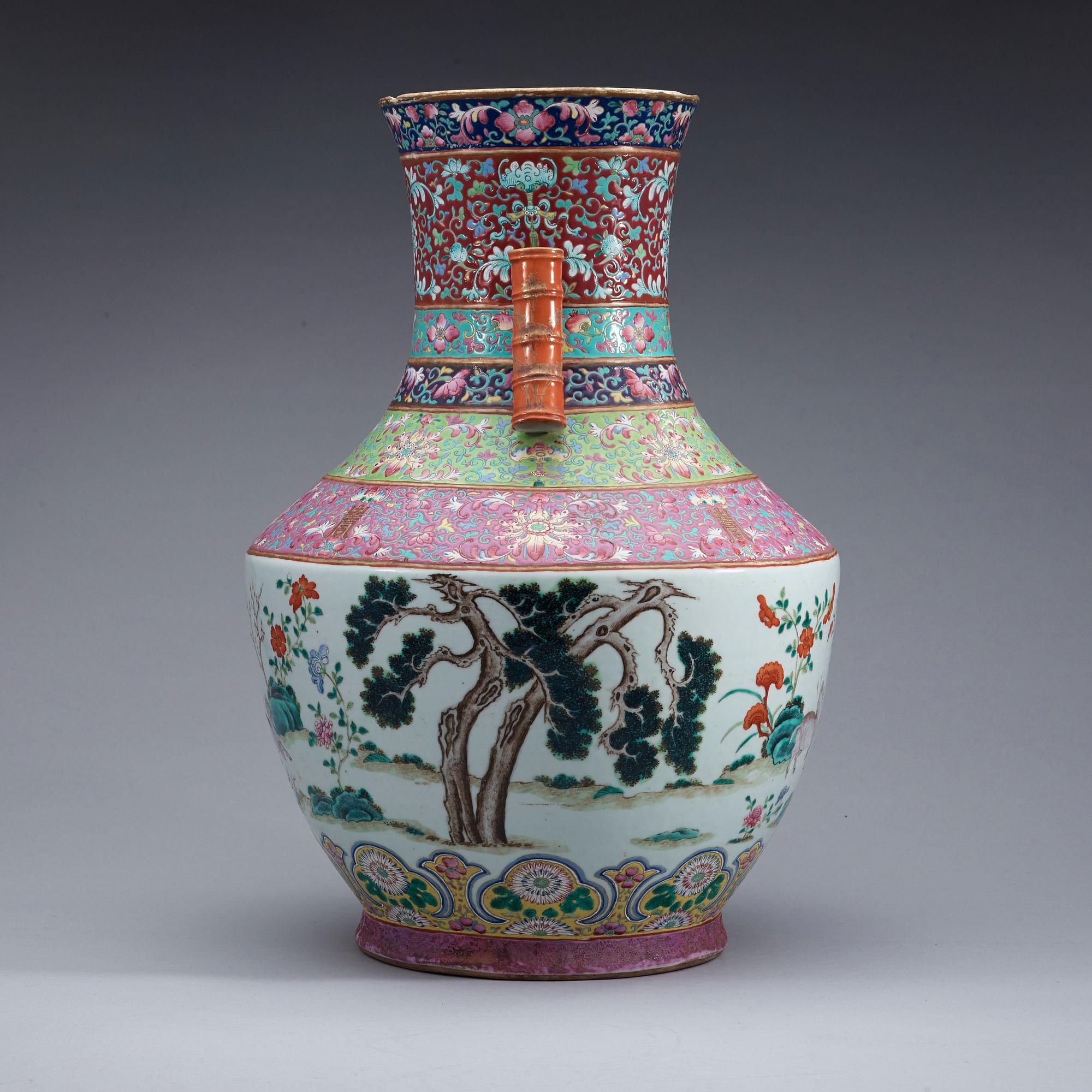 A large famille rose vase, Qing dynasty, with Qianlong sealmark.