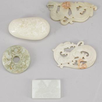 PARTI STEN, 5 delar, nefrit/jade, 1900-tal/modern tillverkning.