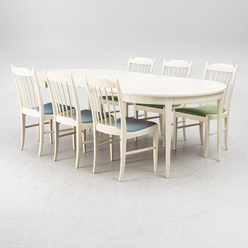 Carl Malmsten, dining table, "Herrgården" and six chairs "Nya Guldheden", Bodafors and Åfors Möbelfabrik.