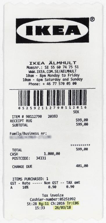 Virgil Abloh, rug "Receipt", IKEA x Virgil Abloh, "MARKERAD" collection, approx. 197 x 90 cm.