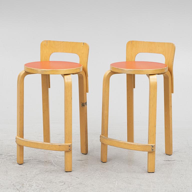 Alvar Aalto, bar stools, a pair, model K65, Artek, 2002.