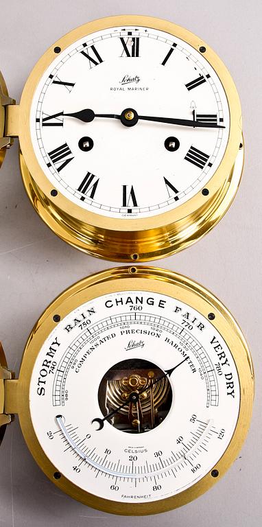 BAROMETER samt SKEPPSUR, mässing, Schatz Tyskland 1900-talets andra del.