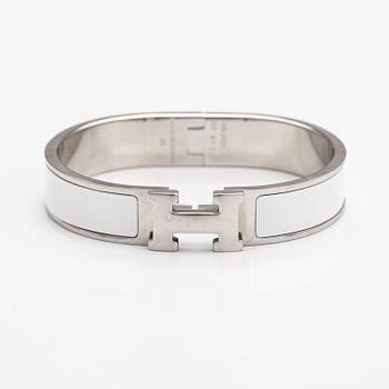 Hermès, armband, "Clic H PM", silverfärgad metall och vit emalj.