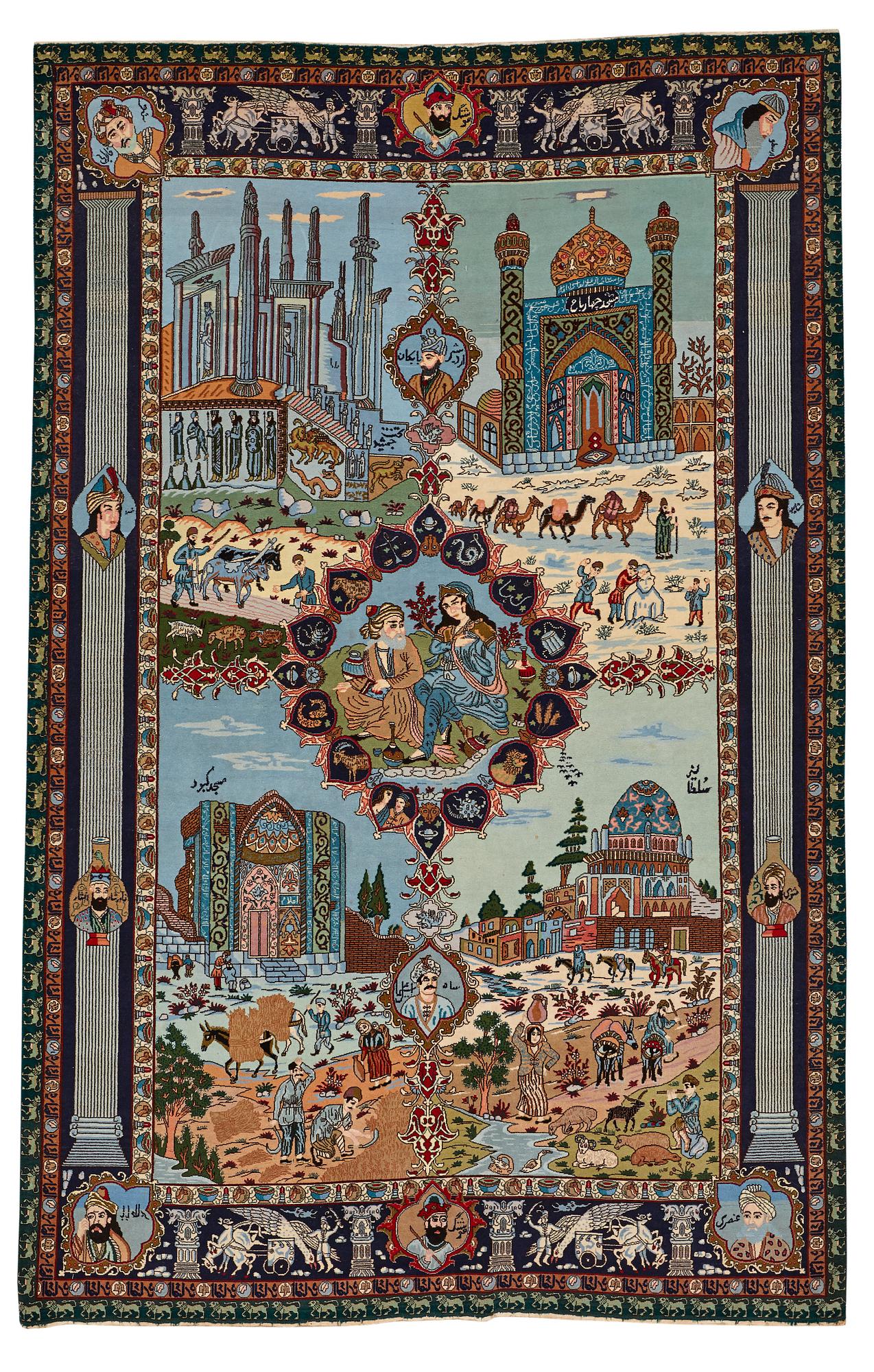 Matto, Old Tabriz figural, "The four seasons", ca 274 x 176 cm.