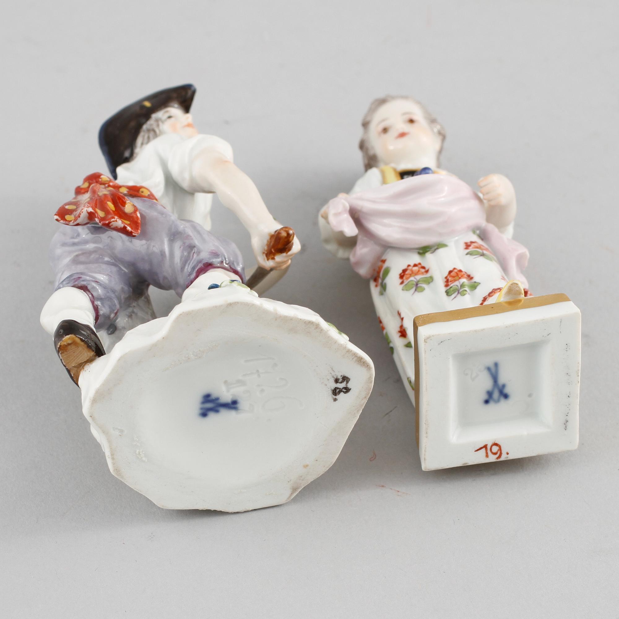 FIGURINER, 2 st, porslin, Meissen, omkring 1900.