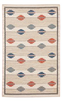 883. RUG. Flat weave. 228,5 x 144 cm. Signed LJ. Sweden 1930's-40's.