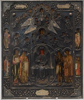 ICON, tempera on wood panel, RISA, silver and gilted silver, Moscow 1878.