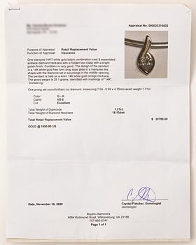 14K white gold solitaire diamond pendant.