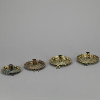 LJUSSTAKAR, 4 st, mässing, 1700/1800-tal.