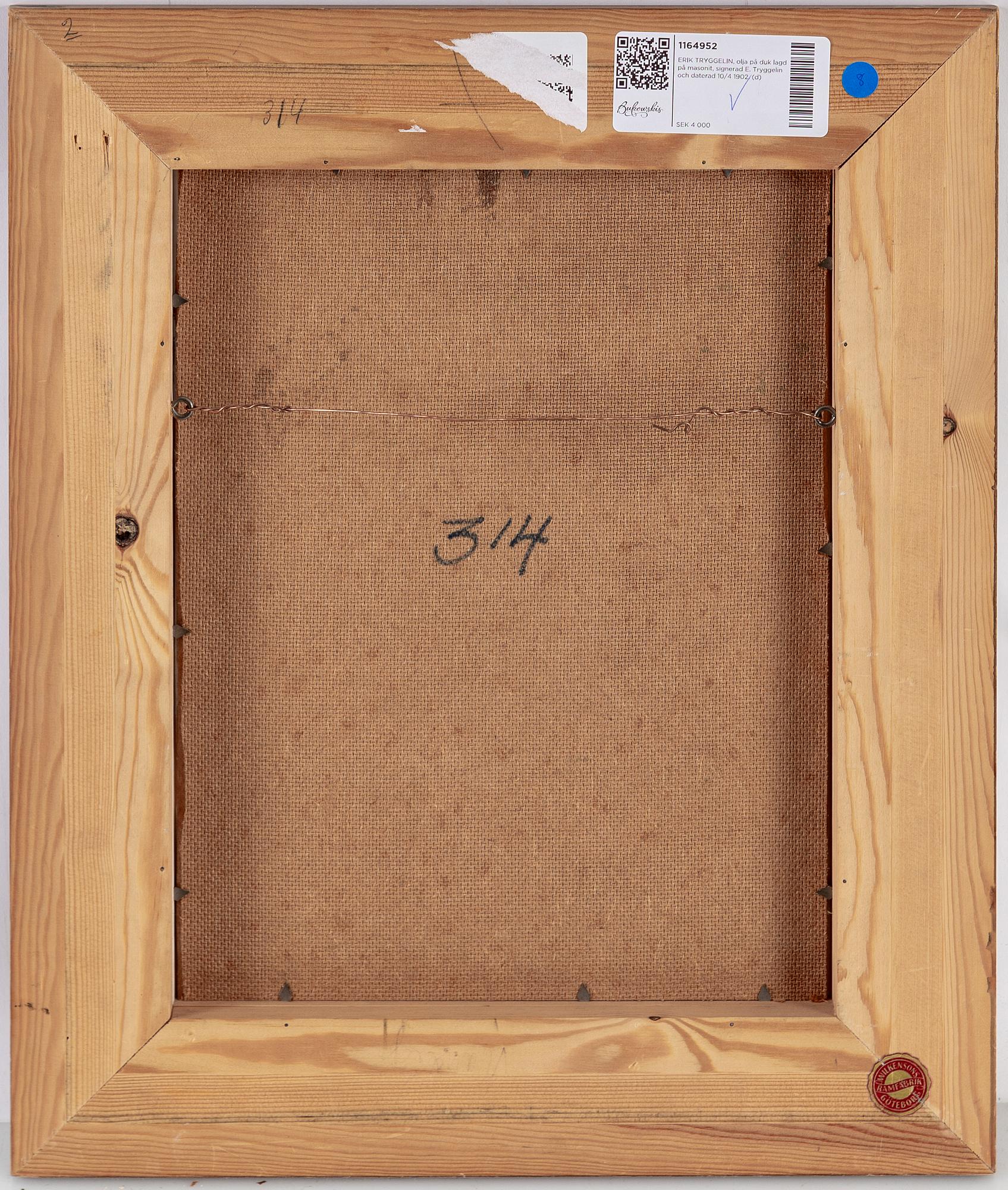 ERIK TRYGGELIN, oil on canvas laid down on masonite, signed E. Tryggelin and dated 10/4 1902.