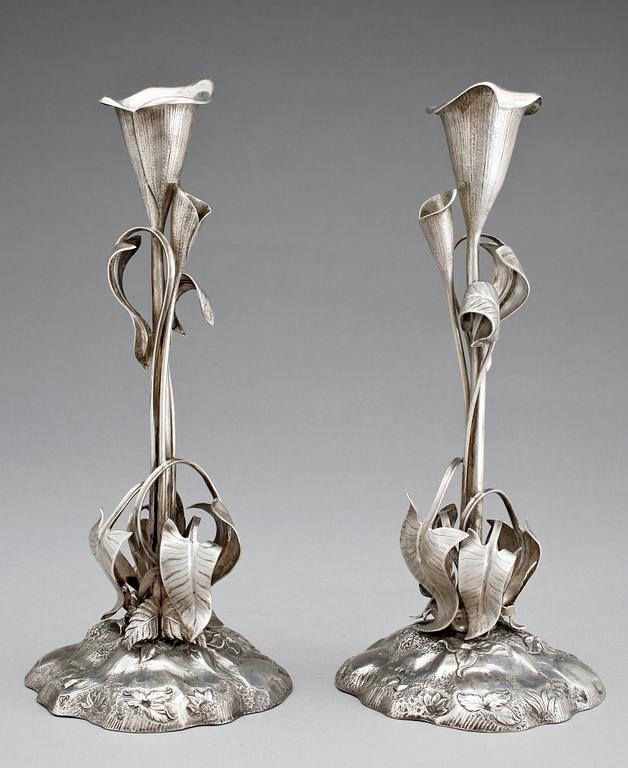 A pair of Swedish 19th century silver canlesticks, makers mark of Gustaf Möllenborg, Feron, Stockholm 1852.