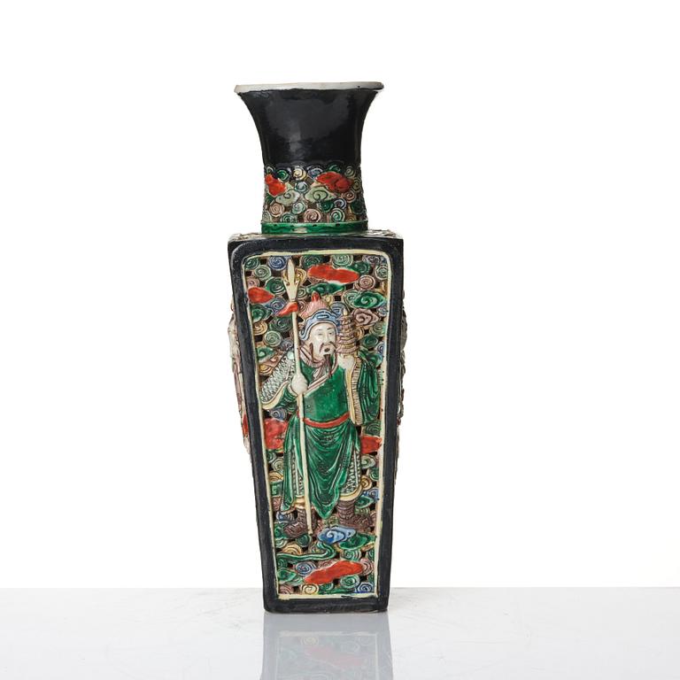 A famille noire pireced vase, Qing dynasty, 19th Century.