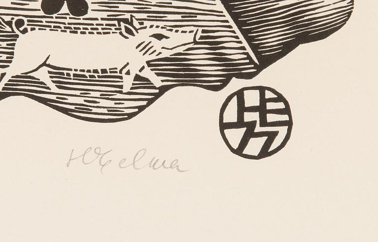 Herald Eelma, linosnitt, signerad och märkt III.