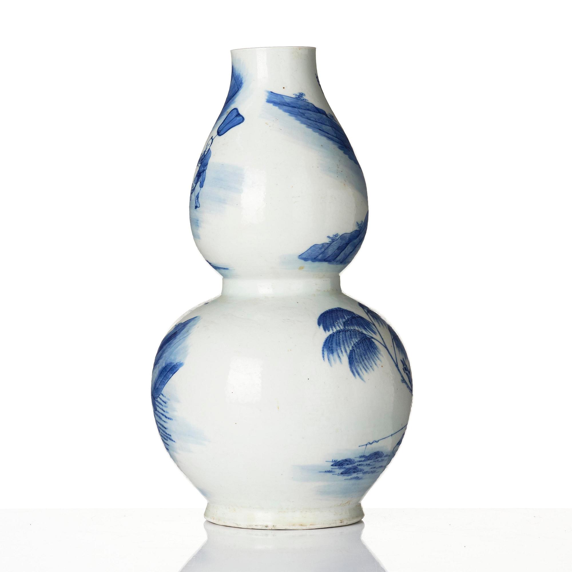 A large blue and white gourd-shaped vase, 20th century.