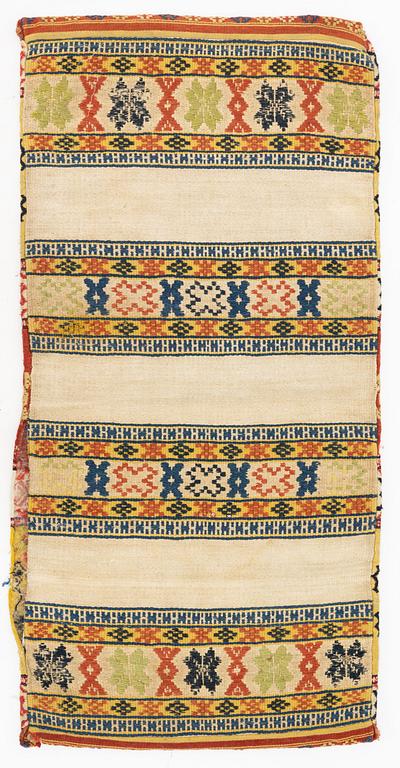 A, 19th century flat weave carrige cushion, c 102 x 51 cm, probably Järrestads district.