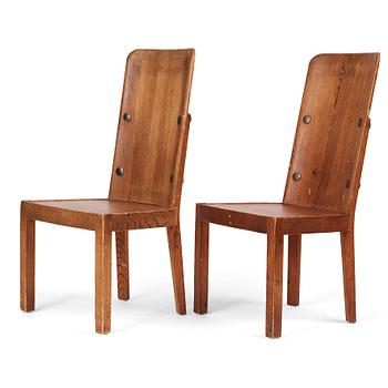 317. Axel Einar Hjorth, a pair of stained pine 'Lovö' chairs, Nordiska Kompaniet, Sweden 1930s.