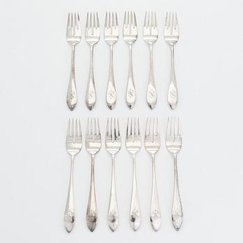 Bestickuppsättning för 12, totalt 108 delar, silver, Warszawa, Polen 1931-1963.