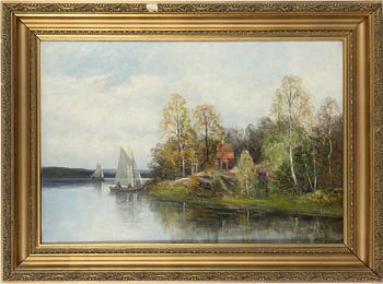 Severin Nilson, Insjölandskap med segelbåtar.