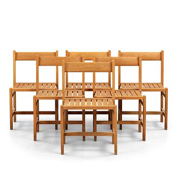 JOHN KANDELL, six oak chairs for S:t Nicolai chapel, Helsingborg, Sweden 1956, probably executed by cabinetmaker David Sjölinder.