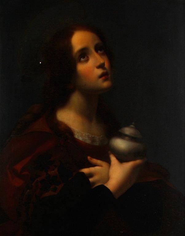 OKÄND KONSTNÄR, kopia efter Carlo Dolci, duk uppklistrad på pannå.