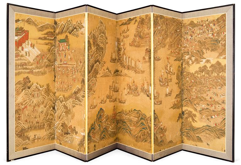 A six fold screen, anonymous Japanese artist, probably 17th Century.