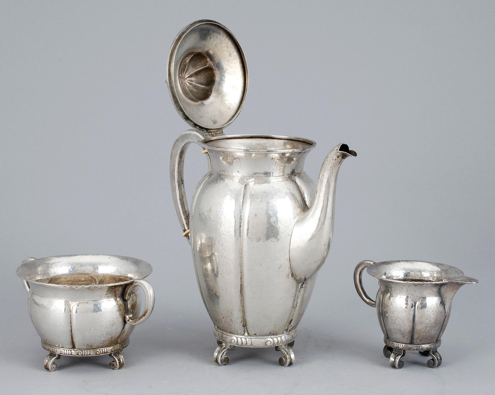 SERVIS, 3 delar, silver, K. Andersson, Stockholm, 1918. Totalvikt ca 1100 gram.