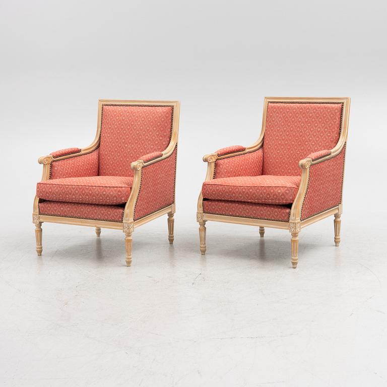 A pair of Gustavian style armchairs, late 20th Century.