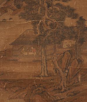 A hanging scroll of a landscape in Song style, Qing dynasty, 19th century.