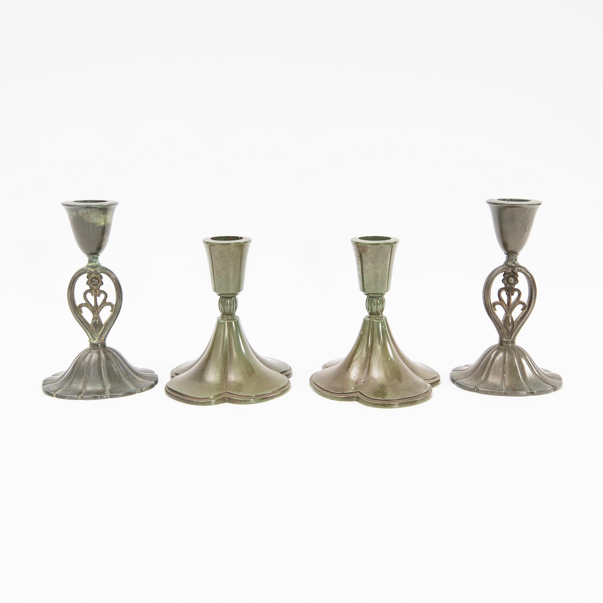 Just Andersen, Candle holders, two pairs, Denmark, first half of the 20th century.