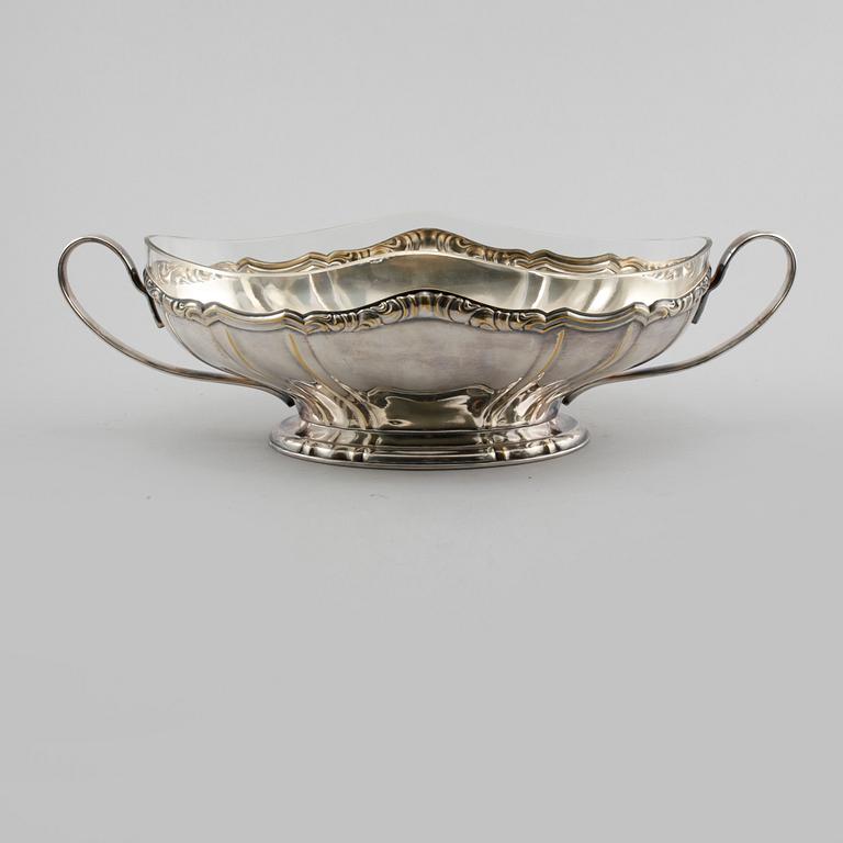 JARDINIERE, nysilver och glas, F. W. Quist, 1900-talets första hälft, Tykland.