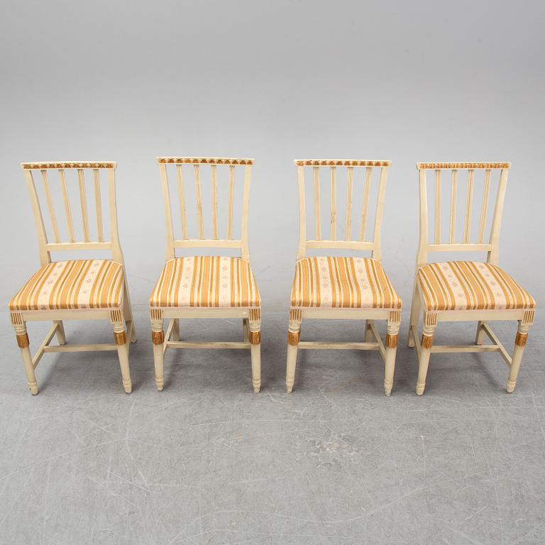 A set of two late Gustavian chairs and two chairs in late Gustavian-style, 19th and 20th Century.