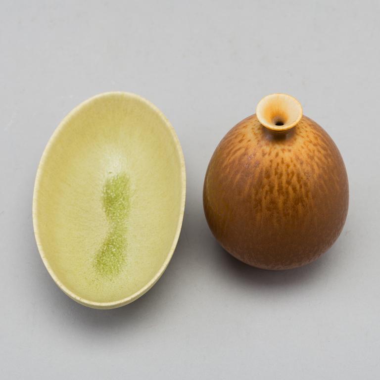 BERNDT FRIBERG, a stoneware vase and bowl from Gustavsberg studio, the vase signed.