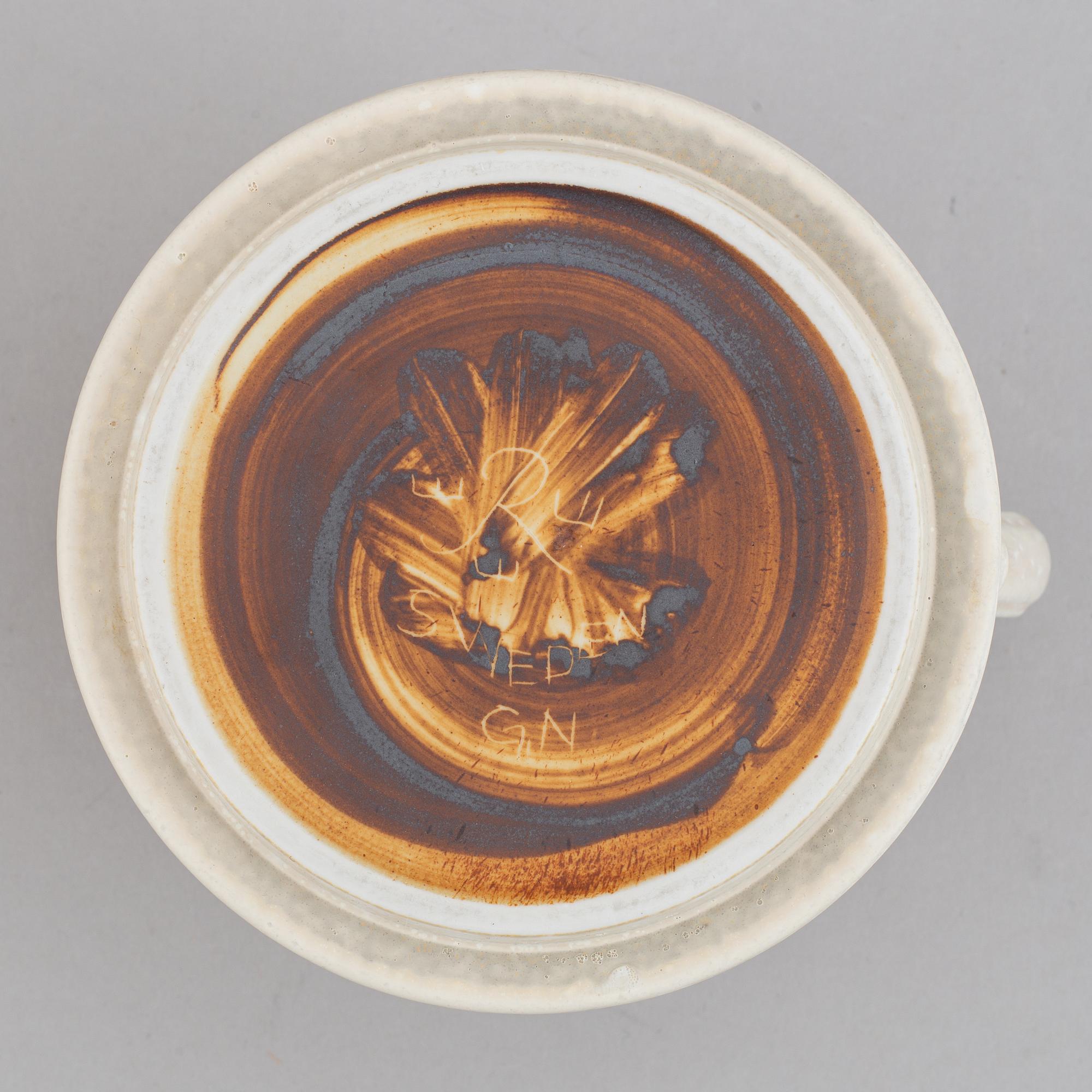 Gunnar Nylund, a set of 2 double" stoneware pots, model UB and a bowl, Rörstrand, Sweden 1940's.