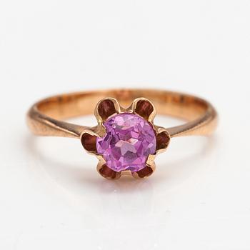 A 14K gold ring with a synthetic ruby. Soviet Union.