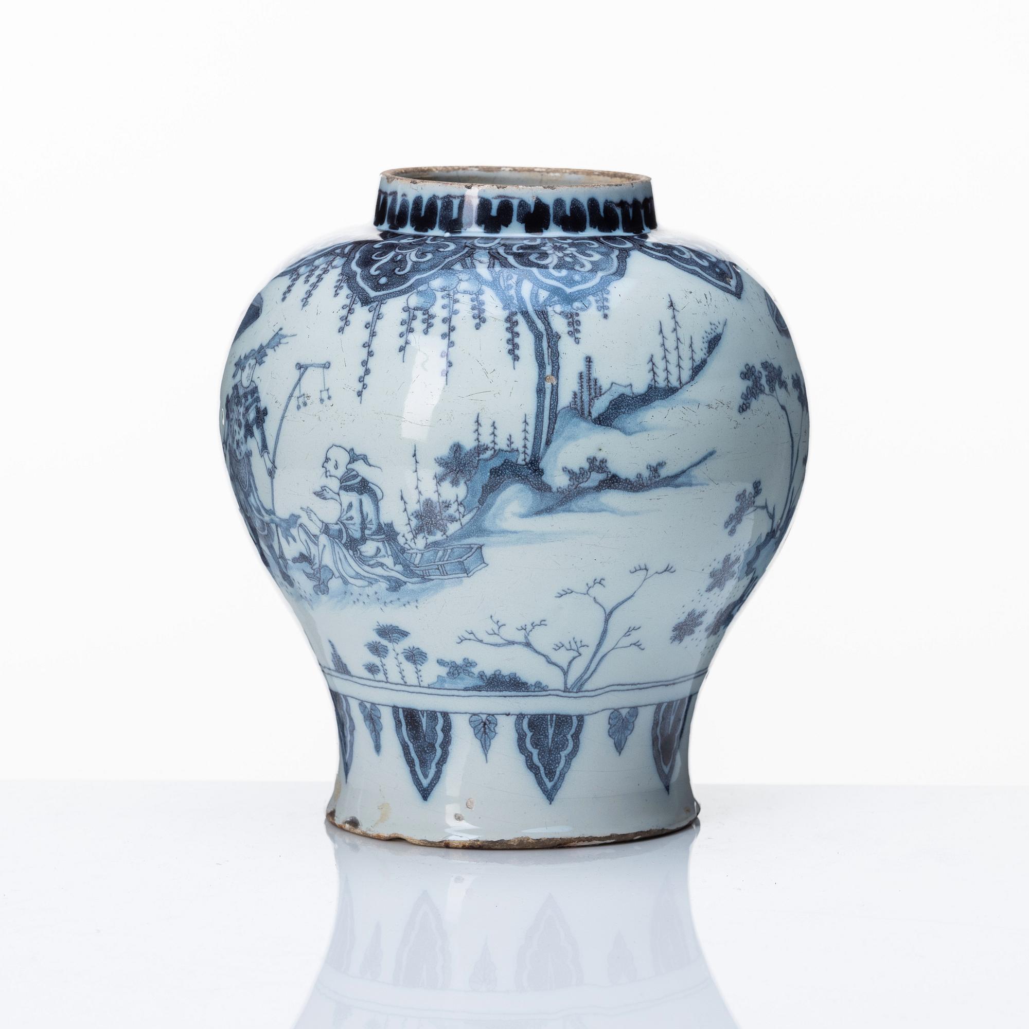 A Dutch faince jar, late 17th Century.