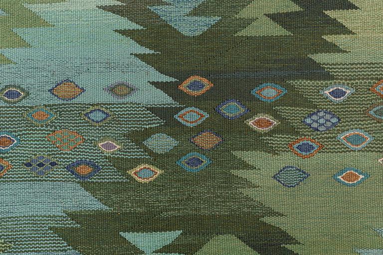 Barbro Nilsson, a 'Tånga blå',  tapestry weave carpet, c. 345 x 277 cm, signed AB MMF BN.