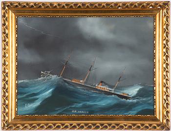 Luigi Roberto, "S/S A N Hansen" in a thunderstorm and heavy seas.